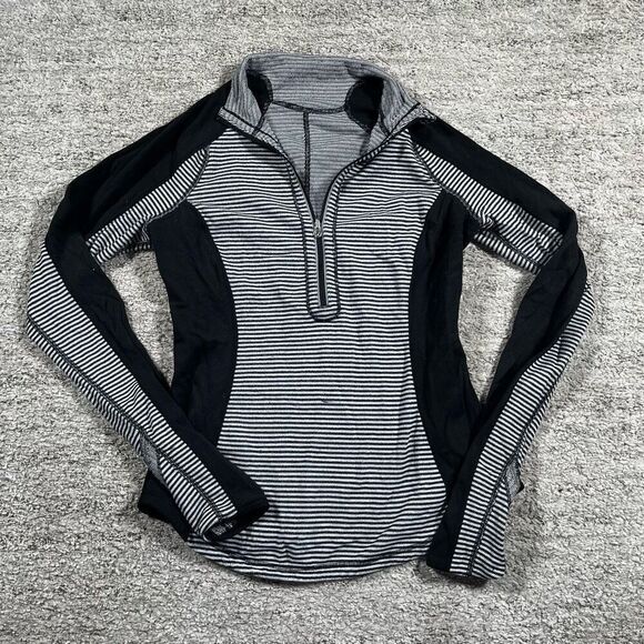 Lululemon Black Run U-Turn 1/4 Zip Pullover Reversible Stripe Women’s - Picture 2 of 7